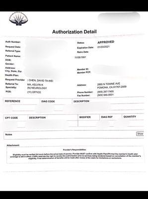 My redacted document showing there was an "Approved" Status for the Neurologist in question.