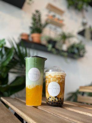 Creme Brûlée Pearl Latte and Mango Matcha Latte