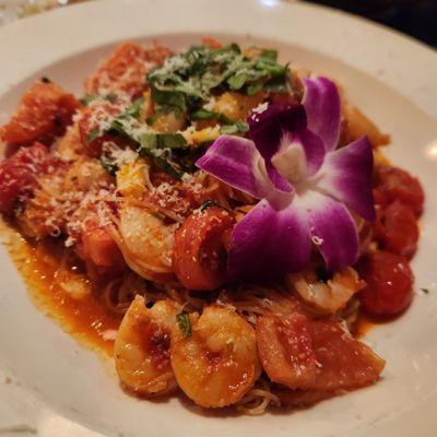 Capellini Checca with Rock Shrimp.