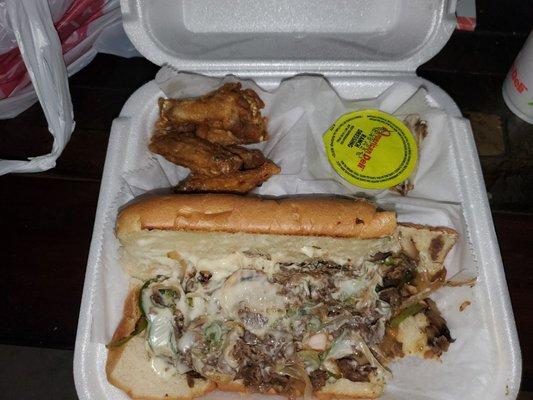 Pretty good. Beef Philly + 5 wings. Ate a wing and started eating the Philly before I remembered to take a pic. Wings a little small.