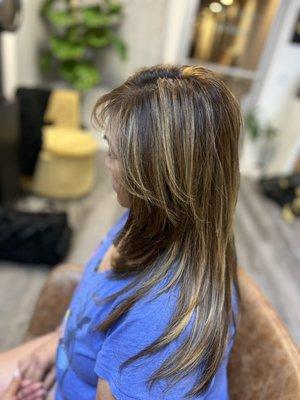 Highlights color  and haircut