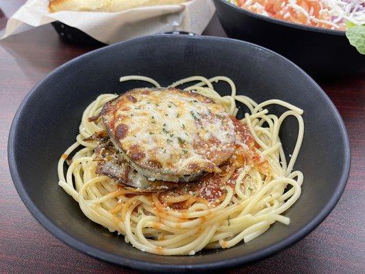 Spaghetti with eggplant parmigiana