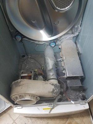 Dirty Dryer before Dryer Service. Major fire hazard.