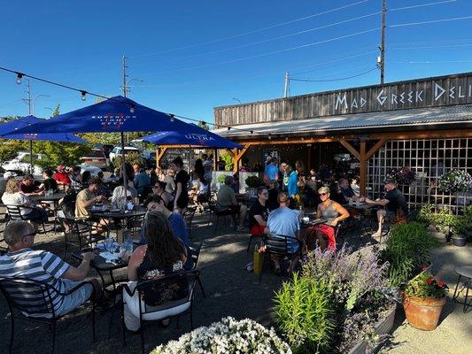 Lots of tables and a covered patio as well.