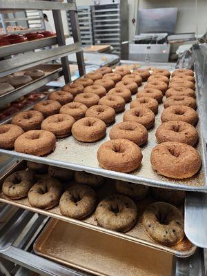 Buttermilk cake donuts and blueberry cake donuts.