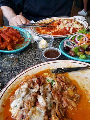 Sorrentino, Pasta with Marinara Sauce, and Chicken parm