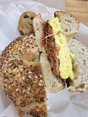 Eggs, Cheese, and Meat Bagel Sandwich