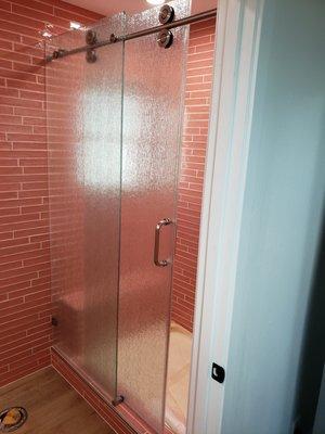 Crescent Series Frameless Shower Slider with Rain Glass