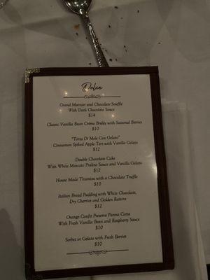 Dessert menu