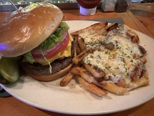 Burger and disco fries.