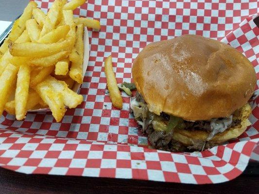 Philly cheesesteak with fries - Monday special