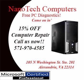 NanoTech Computers is now offering a 15% OFF discount for any broken or disabled computer or laptop.48 hour turn around Come in!