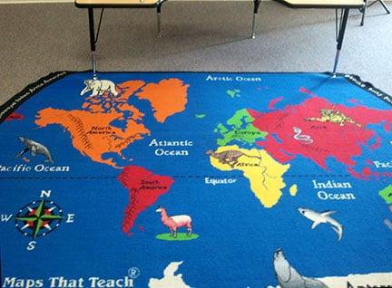 A carpet map. Our students come from many countries, and enjoy finding their home.