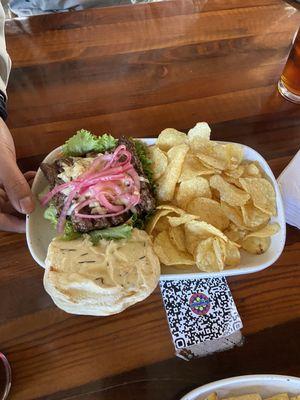 Bison burger and chips