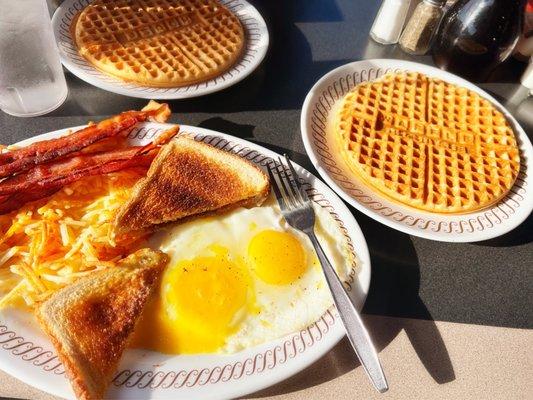 All Star Special - Eggs, Bacon, Hash Browns, Toast, and Waffle!