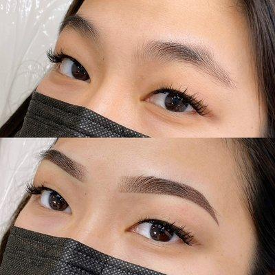 Soft and pixelated powder brows