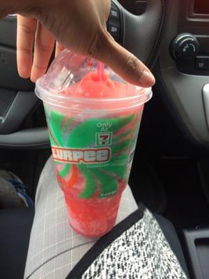 Wild cherry, blue raspberry and Mountain Dew slurpee mix