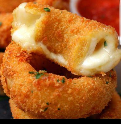 Mozzarella stuffed Onion Rings made in house by EAT N Run Cafe