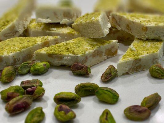 Milk Fudge ( Sheer Perra)  Walnuts ingredients  and Pistachio topping