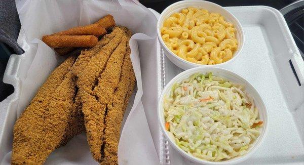 2pc fish, hushpuppies, coleslaw & mac n cheese 4.7.23