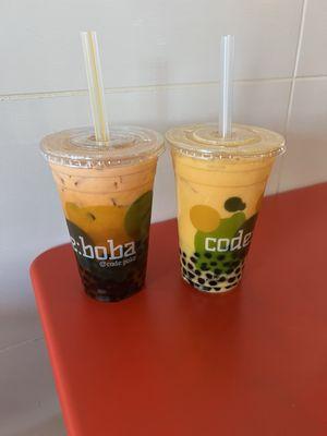 Thai milk tea boba and peach boba