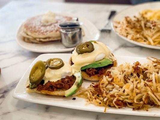 Chori Benny with hash browns