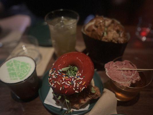 Key Lime Pie, Waldorf Salad, Hot Honey, Red Eye Gravy, Mochi Donut