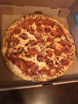 Pepperoni pizza about $12