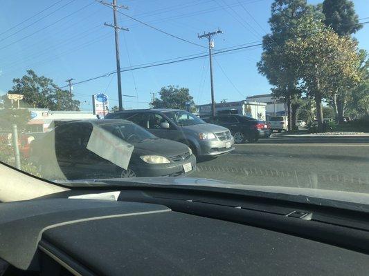 on a busy street with huge blind spot with all the street parkers and fencing. Couldn't see anything and it's only one way in/one way out.