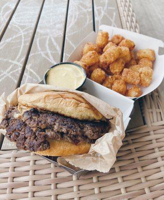 Double Cosmo Burger and Tots