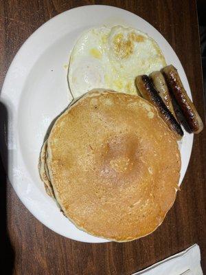 Pancakes, eggs, sausage