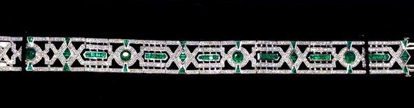 Emerald and diamond geometric shaped bracelet