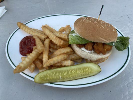 Fried Shrimp Sandwich; comes w/ Fries & Pickle