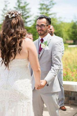 Bride (extensions and updo) and groom (razor cut and style)