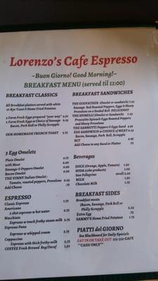 Breakfast menu