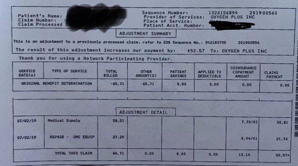 EOB from my insurance showing higher bill than what I revived in their office