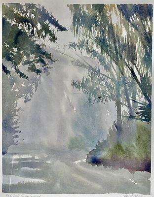 Watercolor of Rob Hill Campground near Immigration Overlook Presidio of San Francisco by Lynn Sondag at Avenue 12 Gallery Lake Street