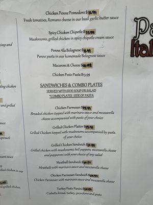 Menu as of 1/8/21