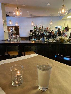 High top table near the bar in the corner. Our favorite table!