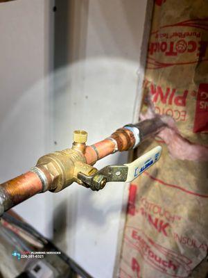 Isolation, bleeder, ball-valve for an outside silcock in a two story home in Arlington Heights, Illinois.  Call us at 224-381-6321.