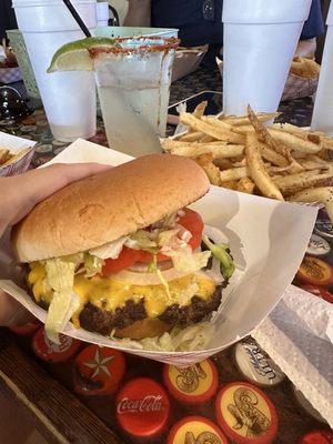 Burger, fries and skinny margarita