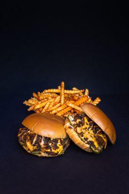 Double-cheese double meat smashed burgers with grilled onions and house sauce!