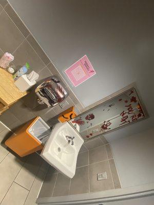 Clean restrooms with festive Halloween decor