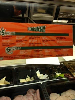 Februany.  Get any footlong for $5