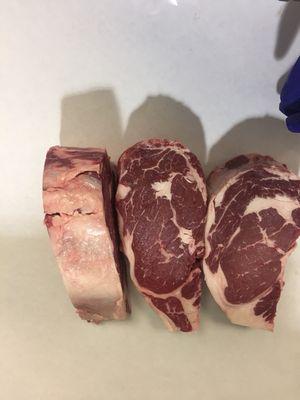 Choice ribeye cut at 2 inches thick we can cut them whatever size you like.