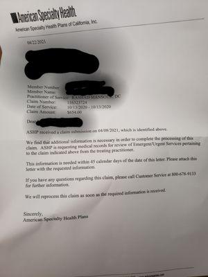 Just now getting this from my appointment 6 months ago. DO NOT GO HERE. THEY WILL BILL INSURANCE EVEN WHEN THEY TELL YOU NO CHARGE.