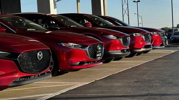 Mazda vehicles in Soul Red Crystal Metallic.