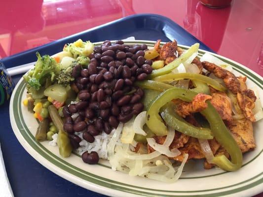 Lunch special. Chicken rice beans and vegetables $9