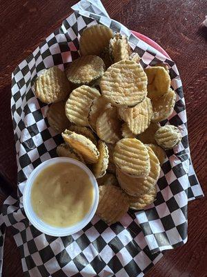 Frickles (pickle chips deep fried in the Moose's own secret recipe batter, served with homemade Frickle sauce) $11: 4 Stars