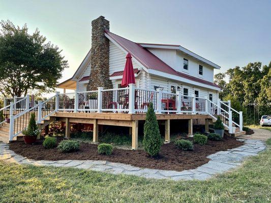 White log cabin tasting room